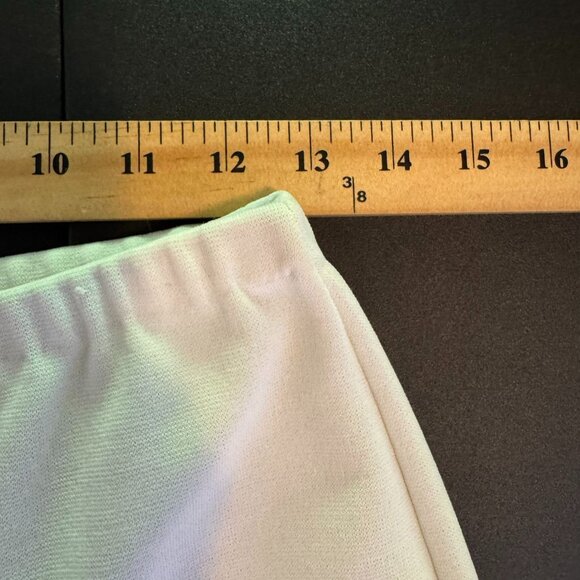 Vintage 70s Sears Women's White Polyester Bell Bottom Pants, Green Stripes - Picture 6 of 9